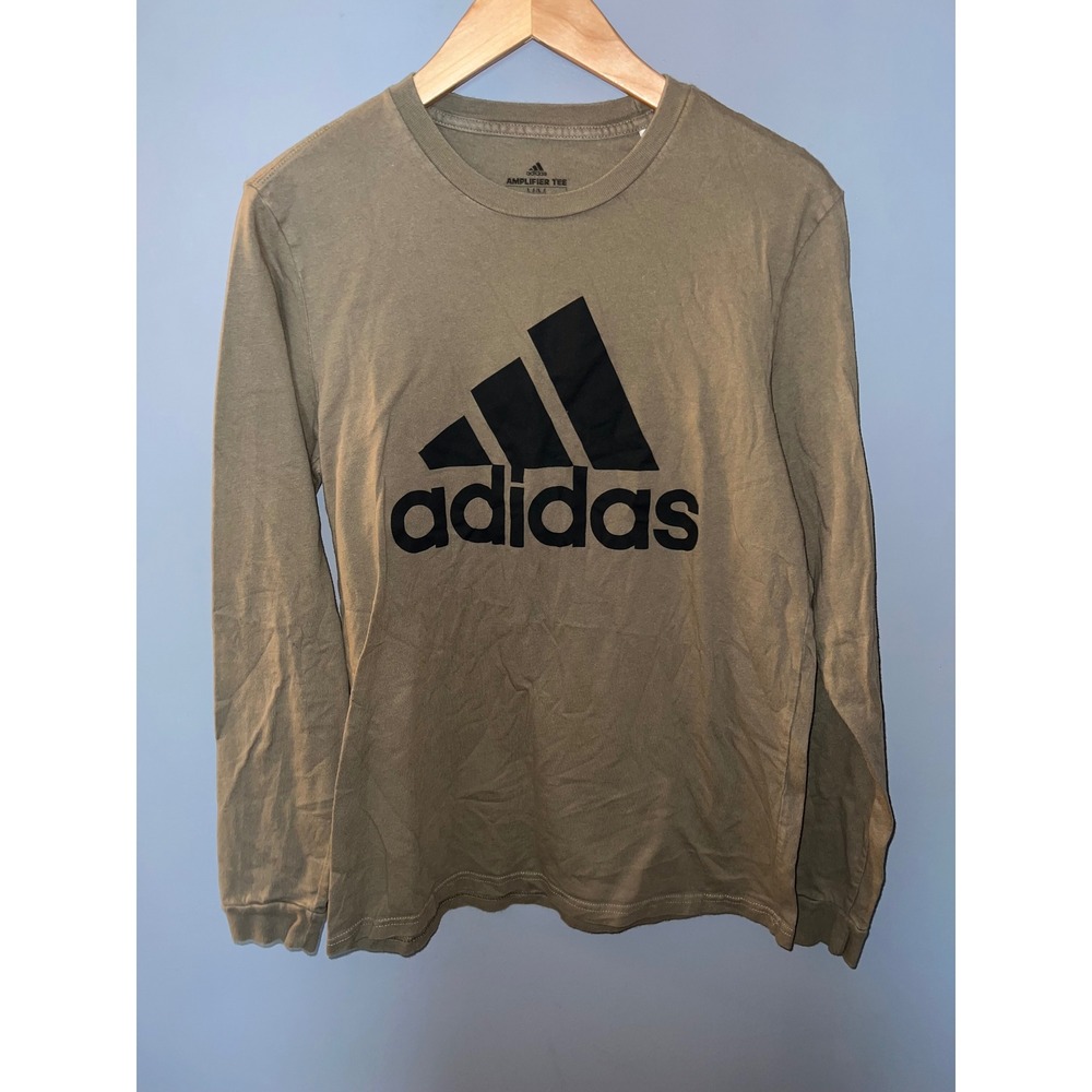 Adidas Amplifier Tee Mens Medium Olive Green Long Sleeve Graphic Logo Shirt